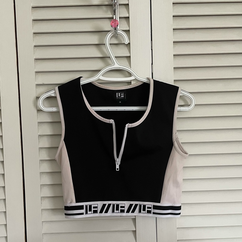 Black and White LF Zip Crop Top